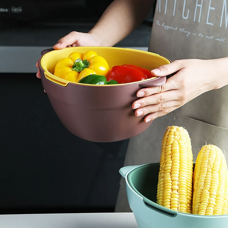 

Double Drain Basket Kitchen Sink Strainer Fruit Kitchen Colander
