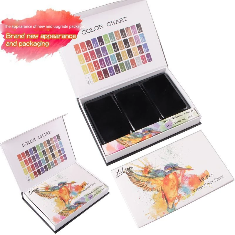 

XILEYW 48 Color Solid Watercolor Set Iron Box Pearlescent Watercolor Pigment Beginner's Painting Set for Creation/Sketching