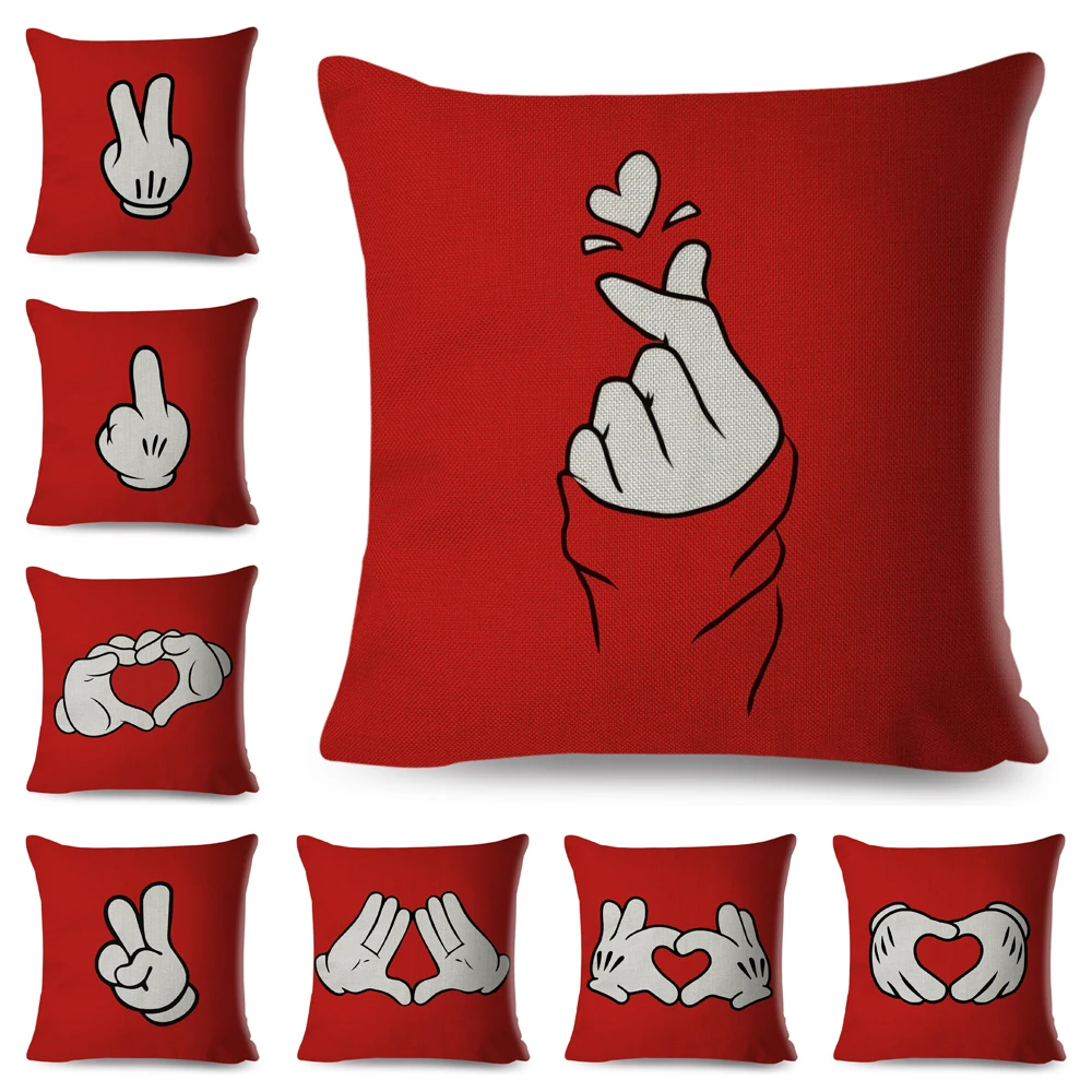 

Nordic Style Finger Gesture Cushion Cover for Sofa Home Children Room Decor Cartoon Red Print Pillow Case Linen Pillowcase 45x45