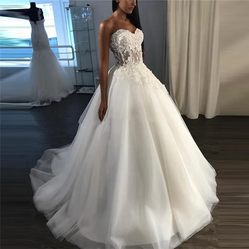 

Женское свадебное платье-трапеция, кружевное Тюлевое платье принцессы с завязками на спине, винтажное официальное платье на заказ, 2021