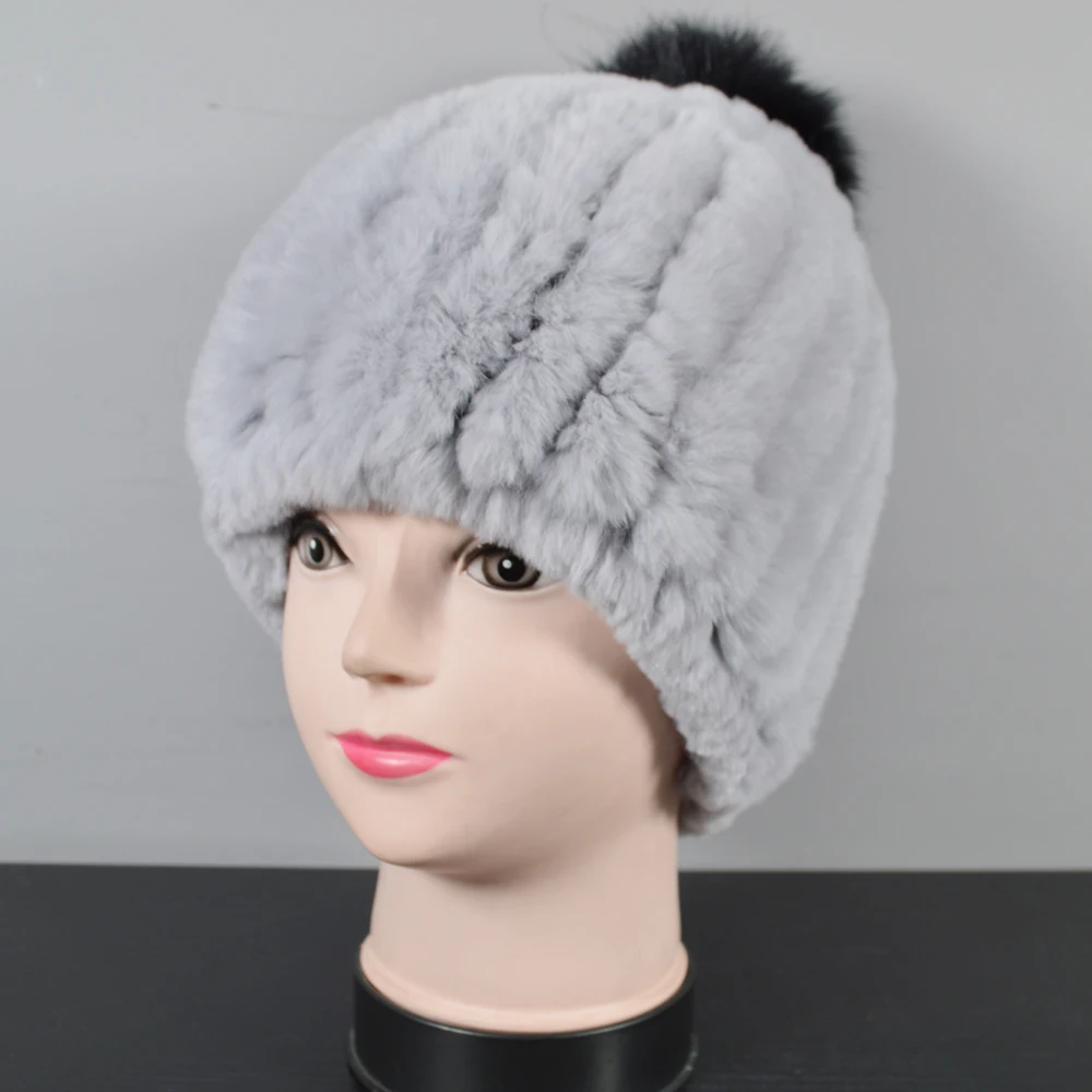 2020 детские трикотажные натуральным лисьим меховым помпоном головные уборы для