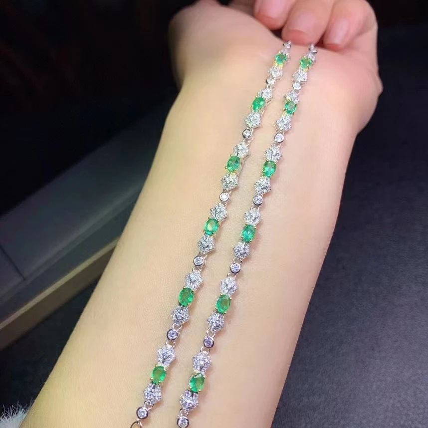 

luxurious Thick Geometry natural green Emerald Bracelet natural gemstone Bracelet S925 silver girl gift party jewelery