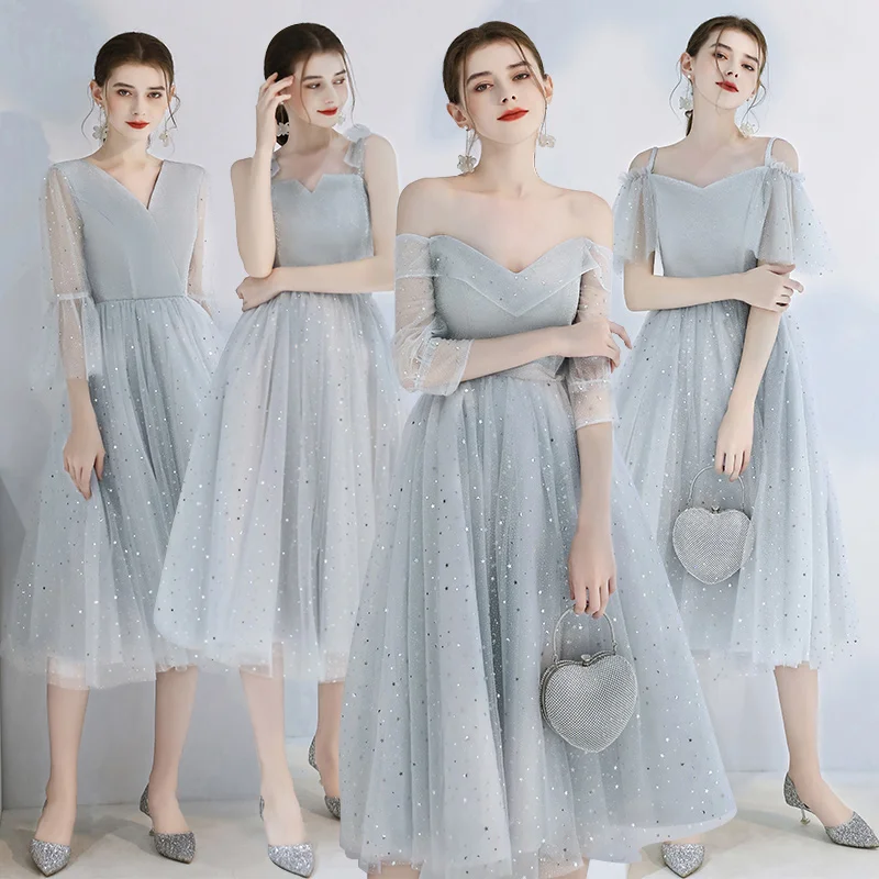 

Elegant Long Bridesmaid Dress Female New Long Paragraph Graduation Dress Short Party Dress Elegant Vestido Azul Marino