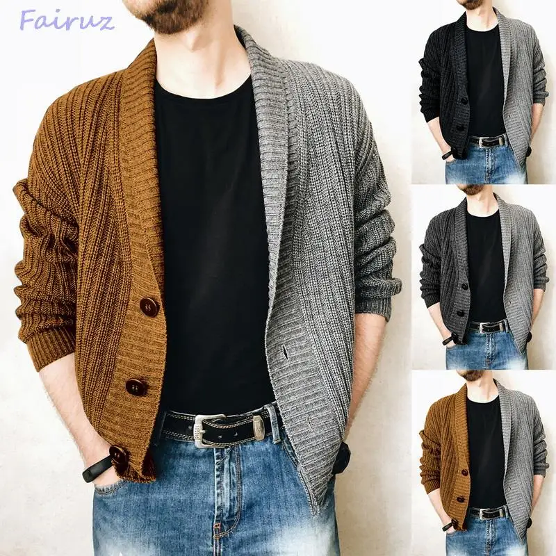 

Men's Three-button Color-blocking Sweater Jacket Autumn Winter Casual Fashion High Street Trend Jacket Men's Jacket cardigan