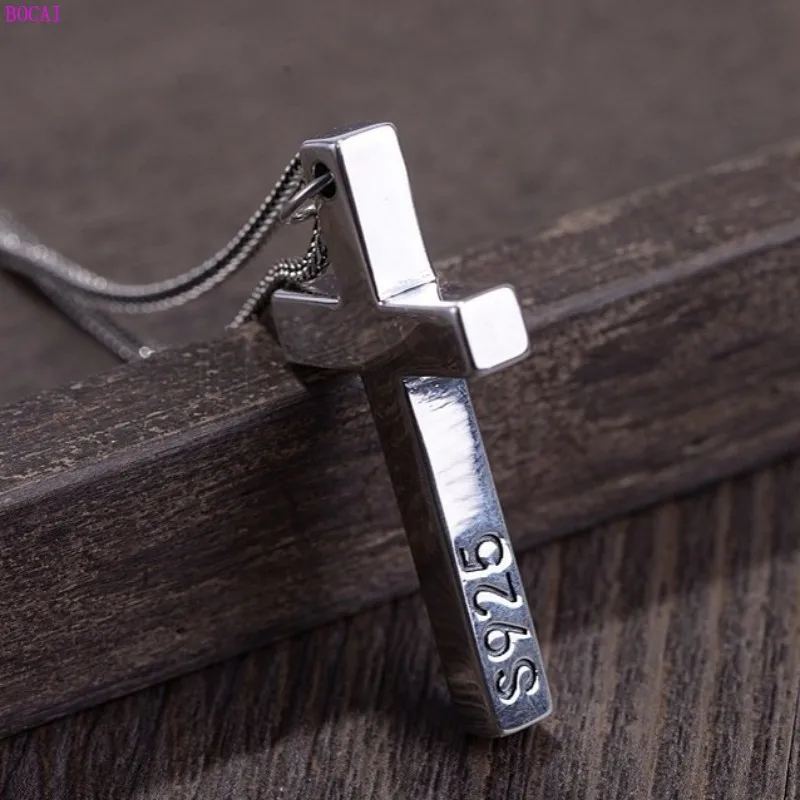 BOCAI 925 стерлингового серебра Подвески Простой с украшением в форме Креста Шарм
