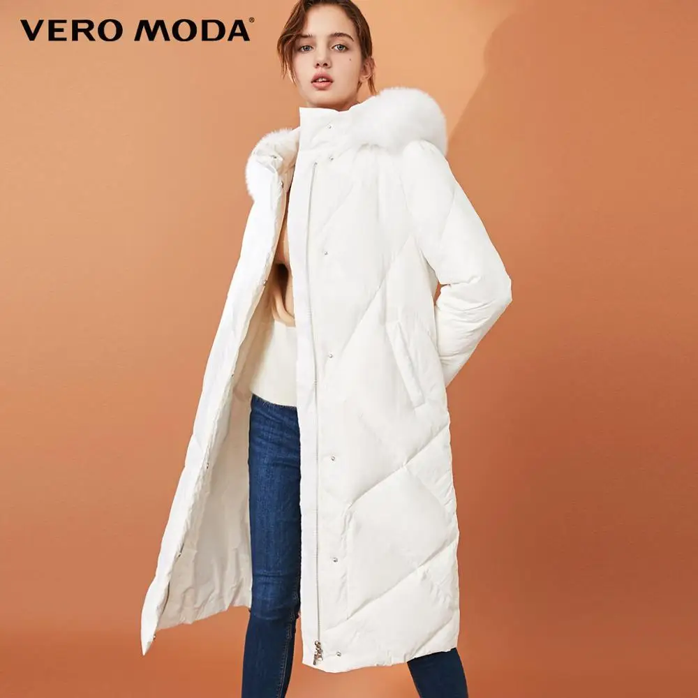 Snow white Vero Moda женский 90% белый утиный пух Лисий меховой воротник длинный пуховик парка пальто | 318312501 - Цвет: Snow white
