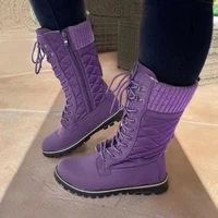 2021 new autumn and winter womens thick heeled solid color high tube flat heel side zipper round toe martin boots womem shoes