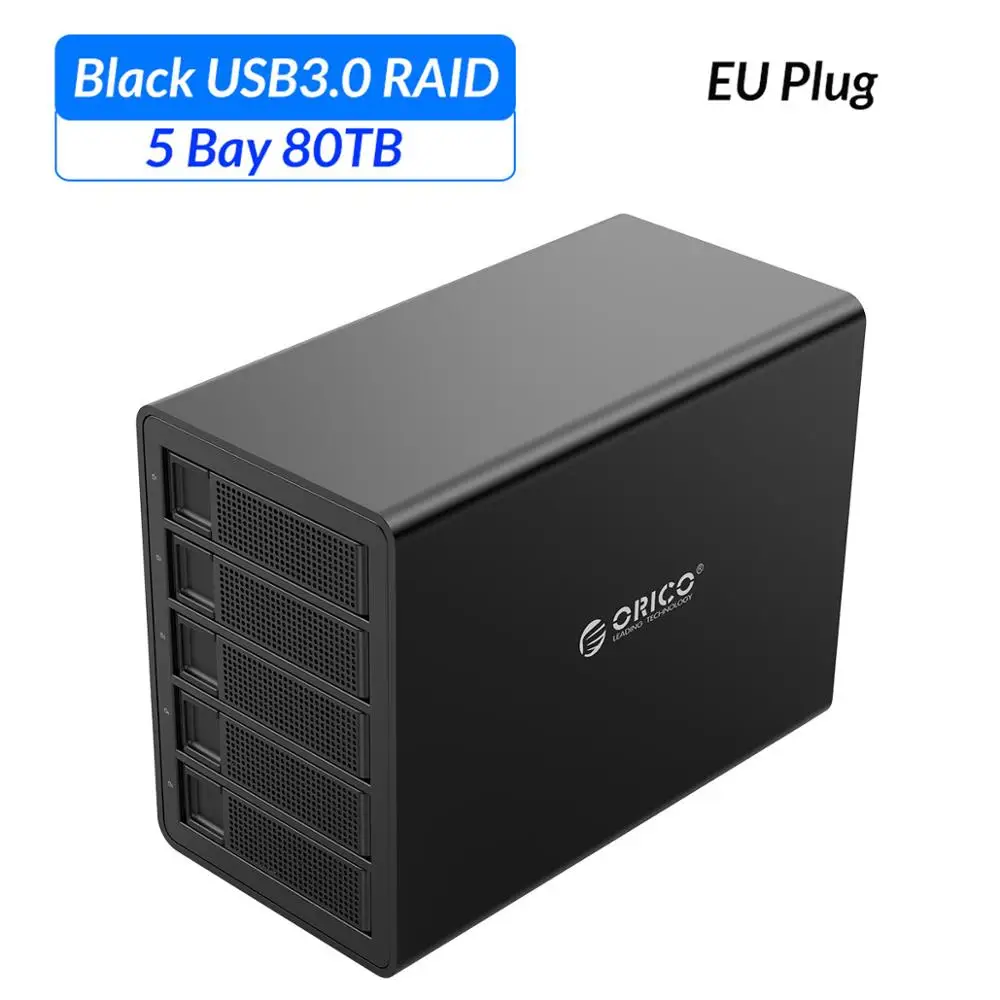 Док-станция ORICO 3,5 ''5 bay для жесткого диска USB3.0 to SATA с RAID алюминиевым корпусом для жесткого диска двойной чип 80 ТБ емкость чехол для жесткого диска - Цвет: Black EU Plug