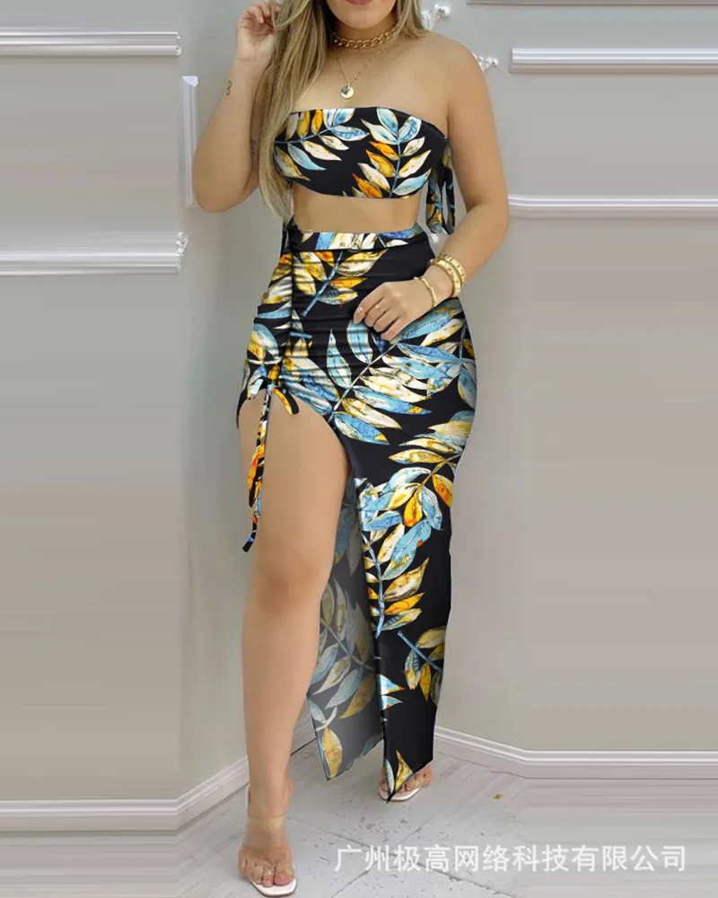 

Women's 2021 new tube top pleated two-piece skirt