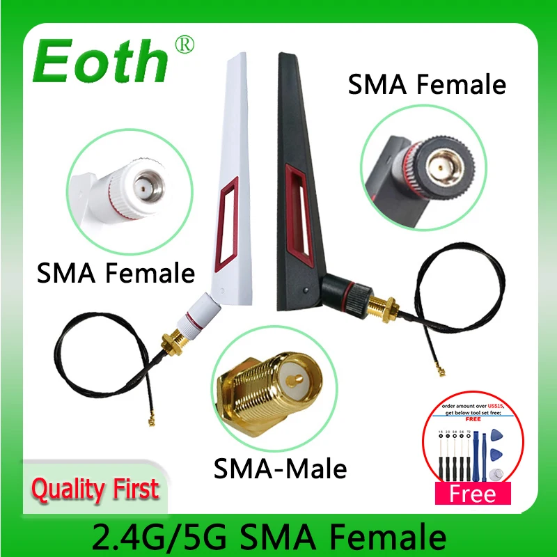 eoth 2.4G wifi Antenna 5.8Ghz real 8dBi RP-SMA Dual Band 2.4g 5.8g Antena IOT aerial SMA female ufl./ IPX 1.13Pigtail ipex1Cable