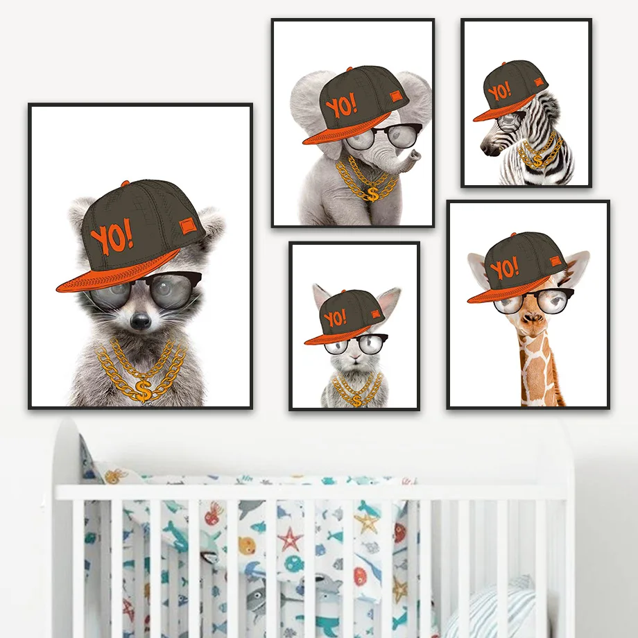 

Raccoon Elephant Rabbit Zebra Giraffe Animal Wall Art Canvas Painting Nordic Posters And Prints Wall Pictures Kids Room Decor