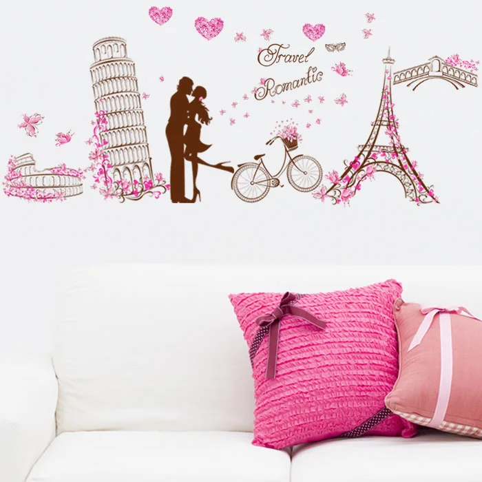 Paris Tower Love Mural Decal Bedroom Bedside Living Room Wall Decoration Sticker Home Painting PVC | Дом и сад