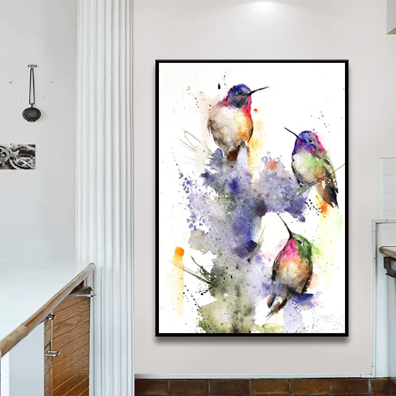 

Three's Company Hummingbird Minimalist Watercolor Art Canvas Poster Painting Wall Picture Print Home Bedroom Decoration Artwork