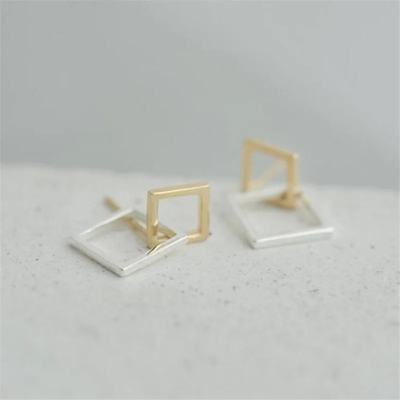 

Genuine Silver 925 Jewelry Geometric Hollow Square 925 Sterling Silver Stud Earrings For Women LE006