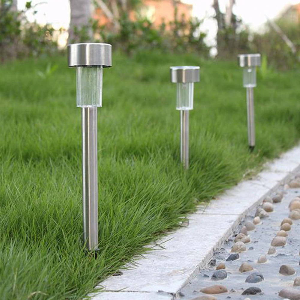 10pcs/lot Stainless Steel LED Solar Lawn Light For Garden Decor Outdoor Waterproof Bollard Stick Lights White Lamp | Лампы и освещение