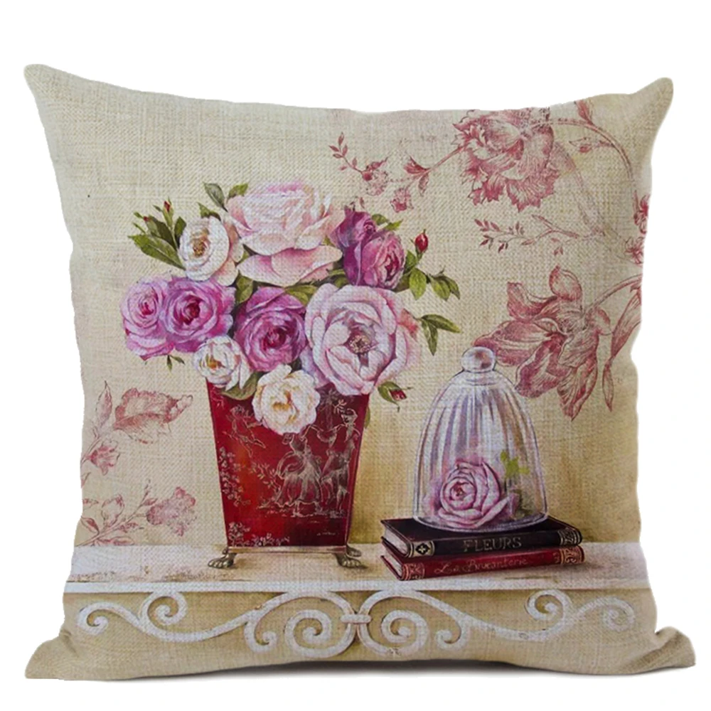 Декоративные подушки в стиле ретро с рисунком цветов и травы Обложка для