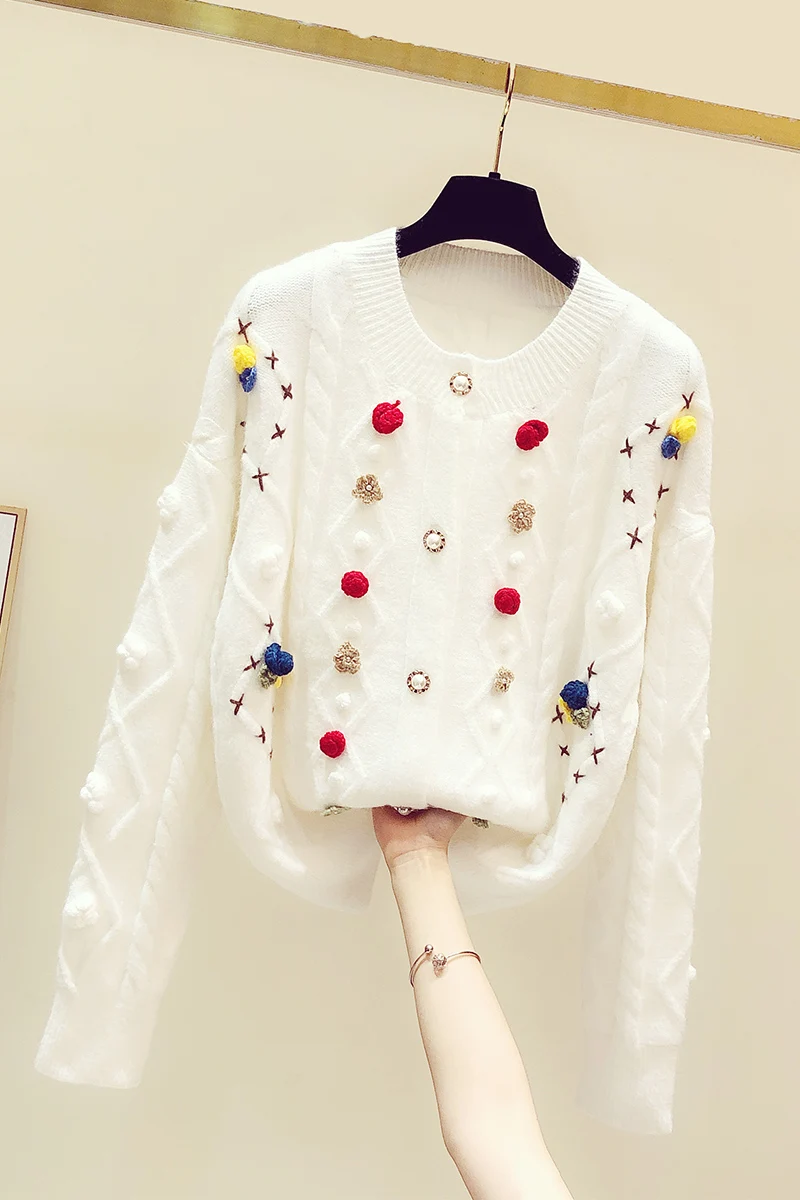 

Sweater Three-Dimensional Crochet Knitted Jacket for Women 2020 Autumn Winter New Casual Sweater Fashion White Cardigan Sweaters