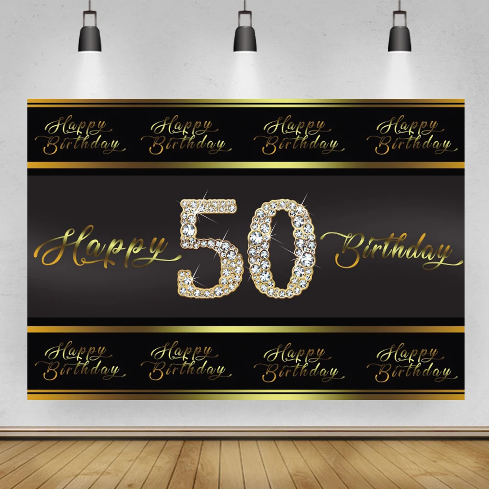 Фон для вечеринки в честь Дня Рождения взрослых женщин черное золото 30th 40th 50th