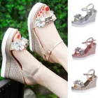 Сандалии женские на платформе и высоком каблуке, босоножки с кристаллами, дышащая удобная пляжная обувь, модные летние