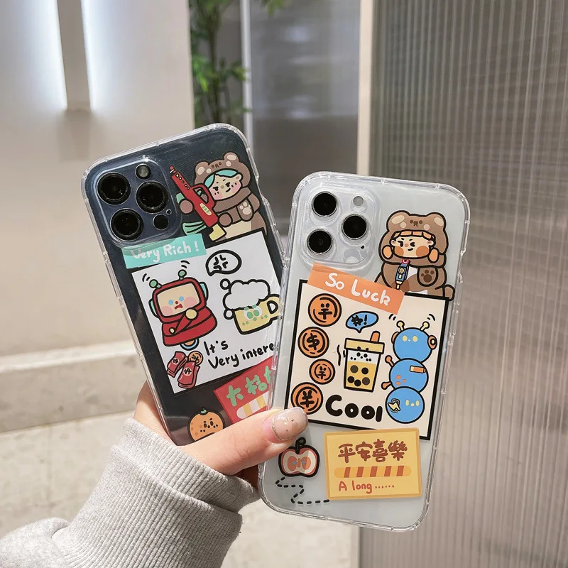 

2021 Cute Cartoon Couple Protective Covers For iPhone 12 12min 12Pro 12ProMax 11 11Pro 11ProMax SE2020 X XS XR XSMAX 8Plus 7