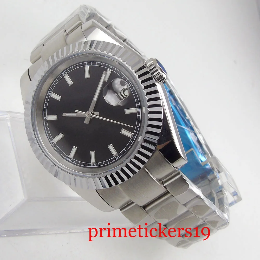 Роскошные 40 мм BLIGER черный нолого циферблат светящиеся стрелки Дата ментальный