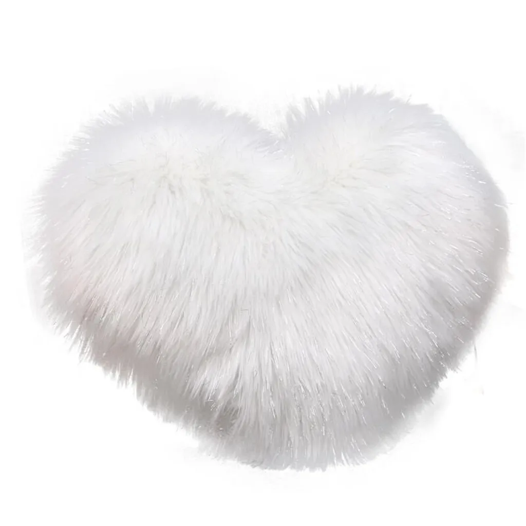 

Heart Shaped Faux Wool Fur Cushion Fluffy Soft Plush Throw Pillow Pillowcase Pillowslip Sofa Car Decor Washable Love Shaggy bed
