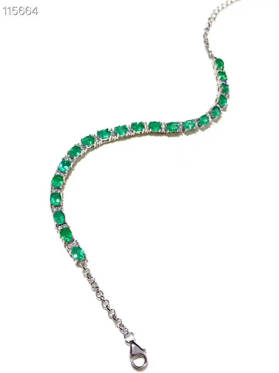 Натуральный изумруд браслет Модный драгоценный камень качество Серебро 925