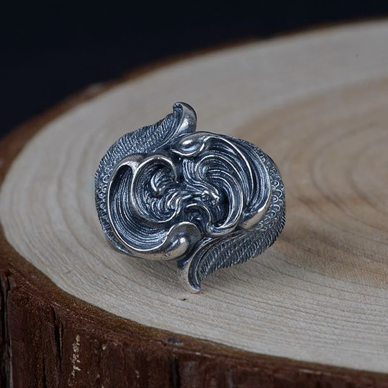 

925 серебряные перо кольцо из тонких пластин, оригинальный чистый S925 Стерлинговое Серебряные кольца для Для мужчин ювелирные изделия открыт...