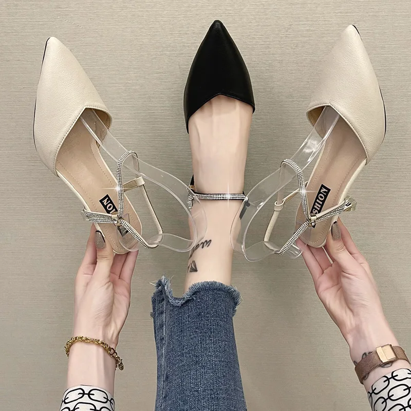 

2021 Sandals Ladies Shoes Summer Med Espadrilles Platform Suit Female Beige Women's Heels All-Match New Pointed Outside Medium H