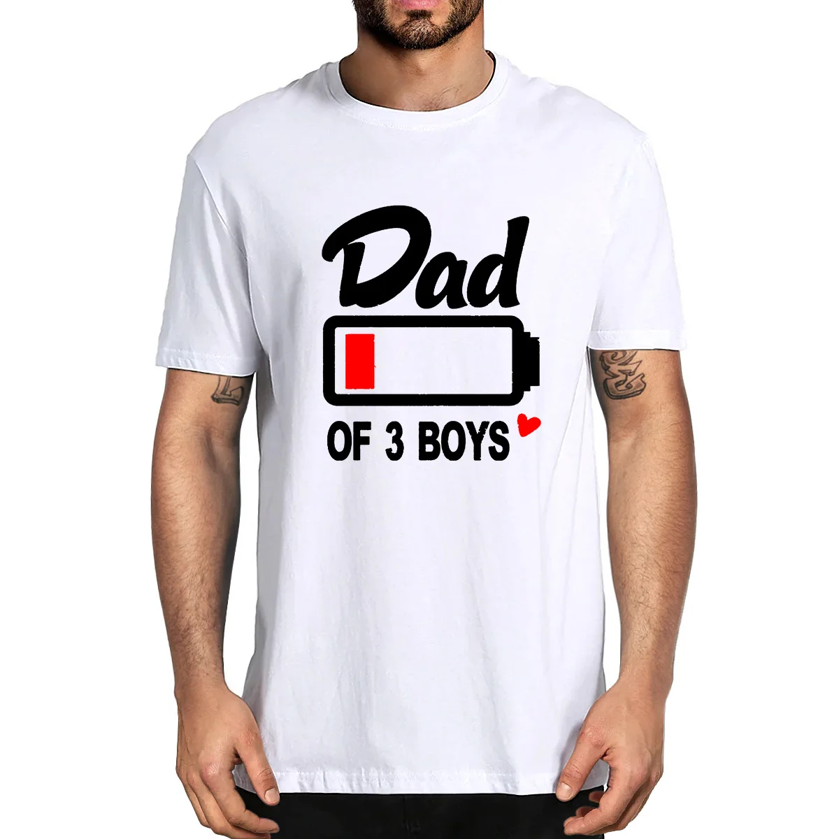 

Dad Of 3 Boys Low Battery Funny Family Matching For Father's Day Gifts Men's Shirt Short Sleeve T-shirt