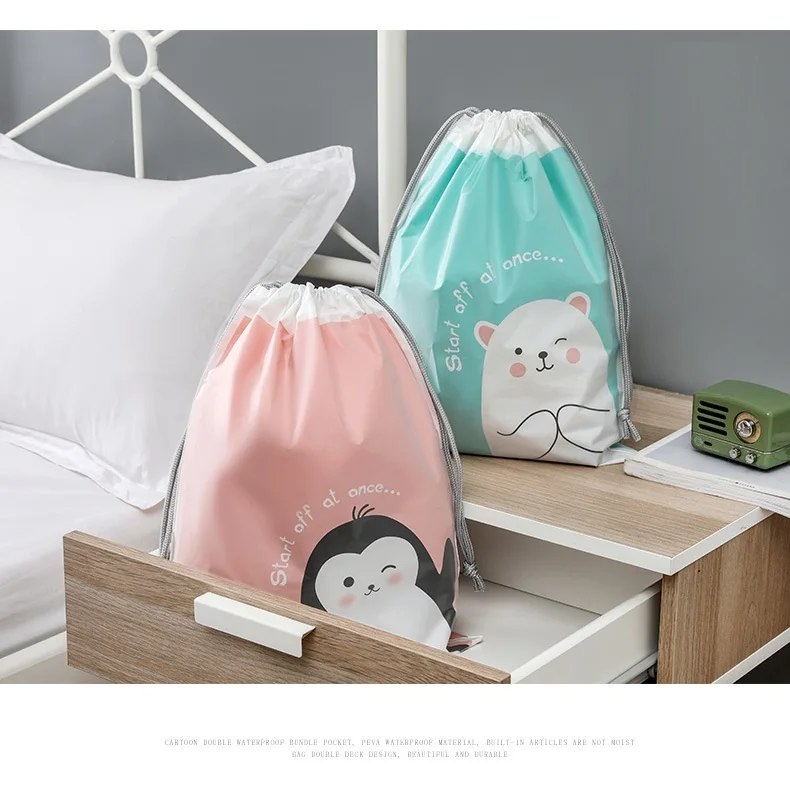 

cartoon Bear Drawstring Bag Transparent travel organizer Shoes Storage Bag Clothes Packing travel accessories