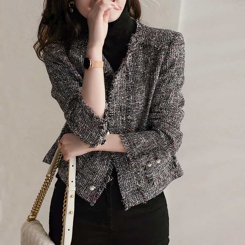 

Luxury Brand Designer Jacket Coat Women Fashion Vintage Runway Plaid Tweed Long Sleeve Ladies Outerwear Autumn Winter Chic Tops