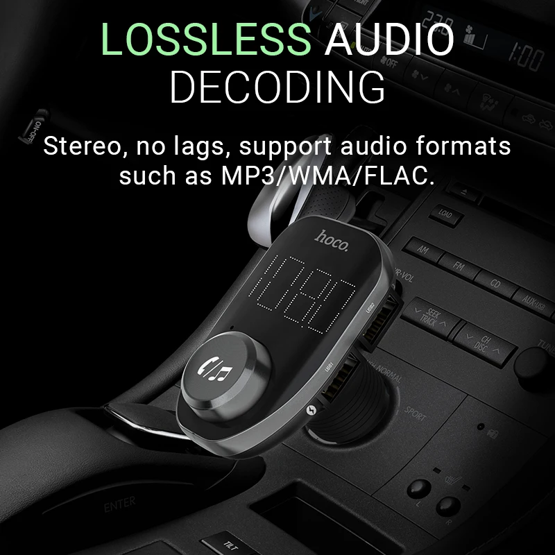 hoco автомобильное зарядное устройство беспроводной FM передатчик MP3 плеер дисплей напряжения два USB выхода поддержка TF карт USB диск флешка адаптер для зарядки в автомобиль зарядник юсб в машину зарядка в авто