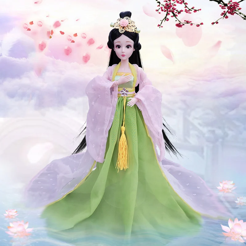 

1/6 Scale 30cm Ancient Costume Hanfu Dress Long Hair Fairy Princess Barbi Doll Joints Body Model Toy Gift For Girl C1250C