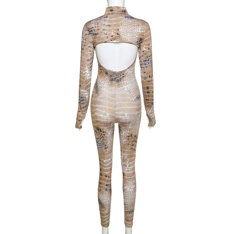 

Europe station 2020 summer new season crocodile Print Long Sleeve Top Jumpsuit sexy suit