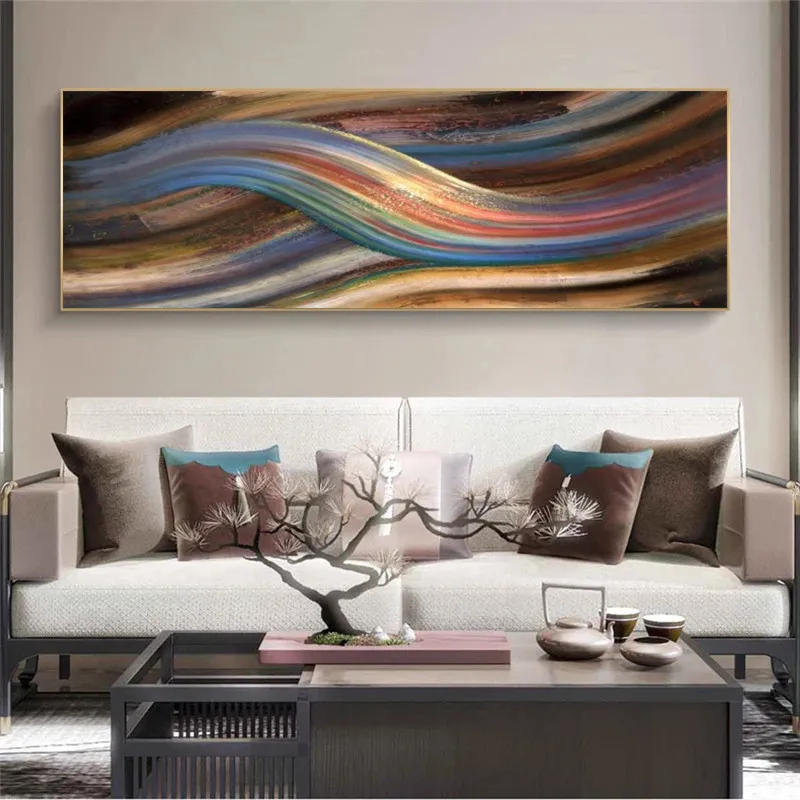 

Modern Abstract Rainbow Oil Painting on Canvas Posters and Prints Wall Art Painting Abstract Ribbon Picture for Living Room Deco