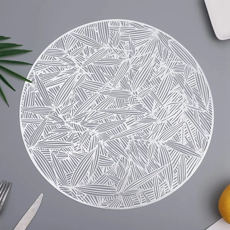 Круглые столовые приборы с серебряными бамбуковыми листьями для обеденного