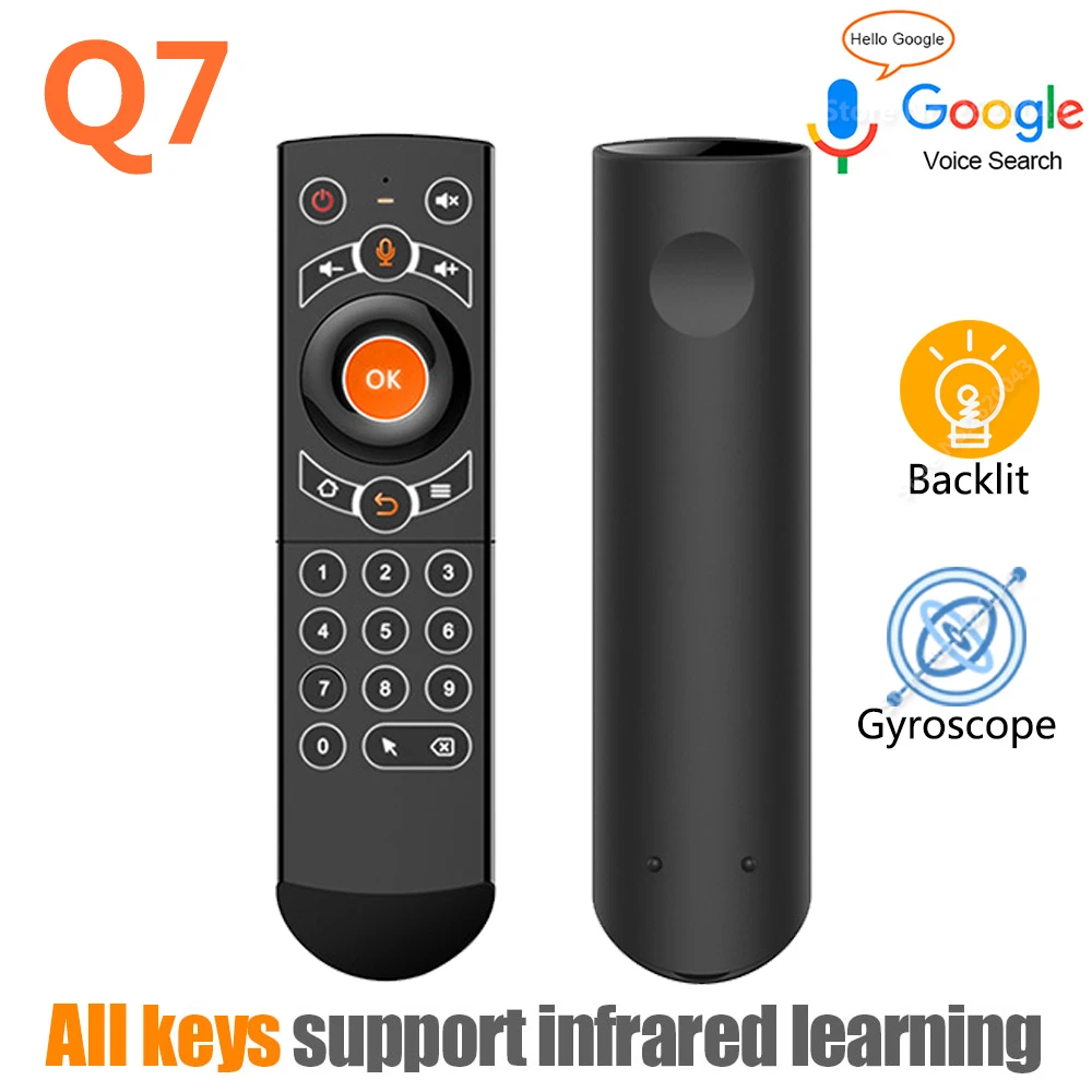 Новинка Q7 Беспроводная воздушная мышь Smart Voice Remote Control Full Keys IR Learning для Android TV Box Vs G21