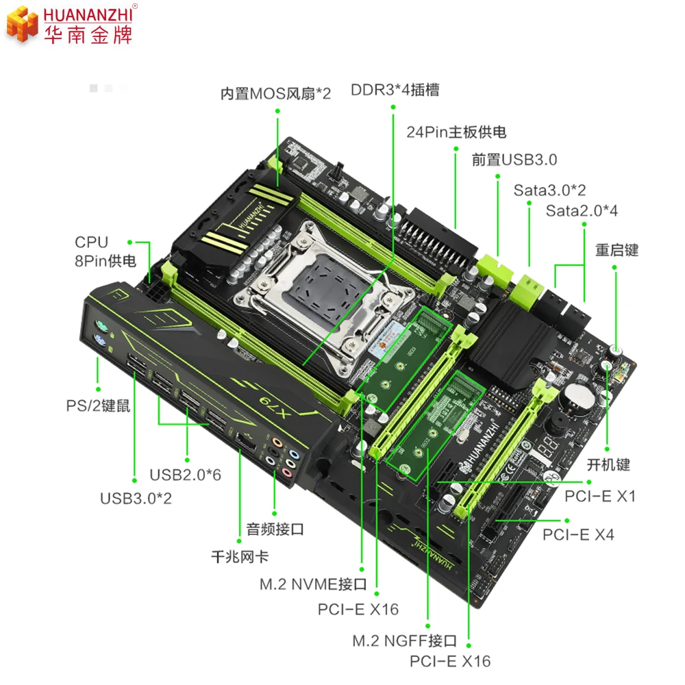 Комплект материнской платы HUANANZHI X79 процессор Xeon E5 2650 v2 память DDR3 1333 МГц 4x4 ГБ = 16 Гб