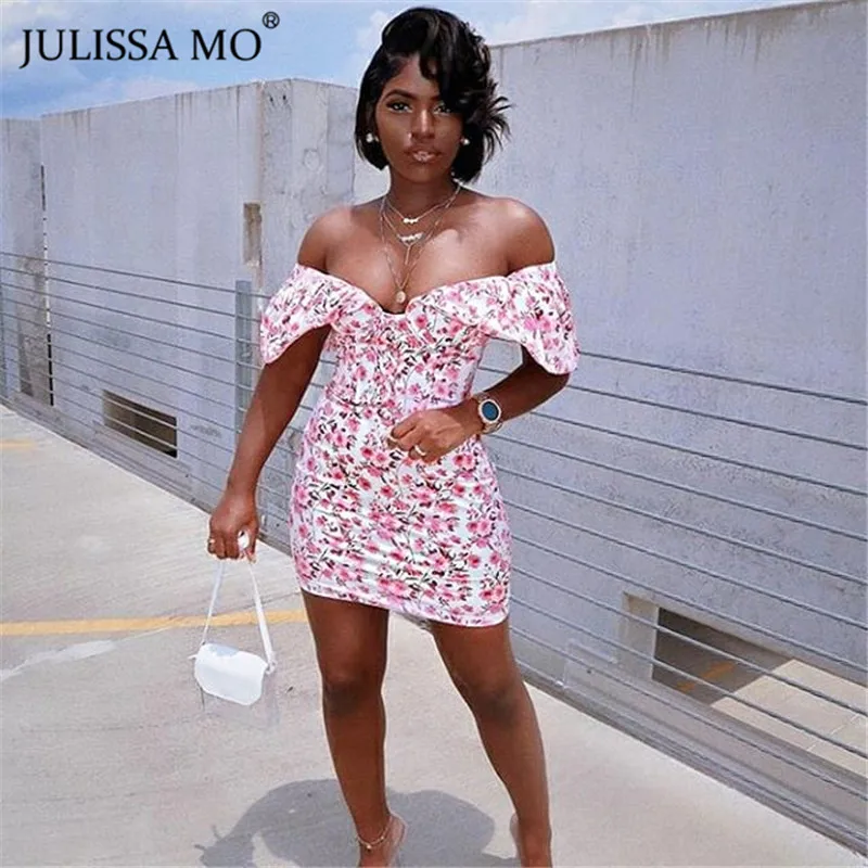 Женское облегающее мини-платье JULISSA MO с открытыми плечами рукавами-фонариками и