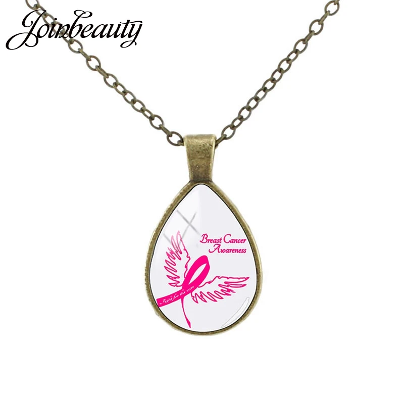 Ожерелье JOINBEAUTY с узором для поддержки рака молочной железы стеклянная подвеска в