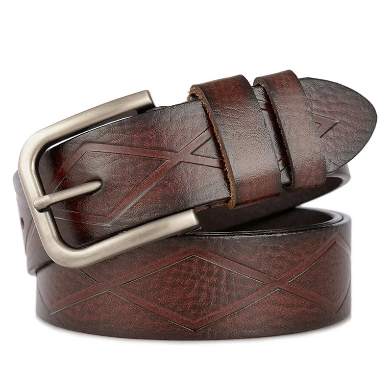 

Mens Belts Genuine Leather Two Layer Cowhide Simple Pin Buckle New Diamond Lattice Pattern Casual Belt Strap Belt For Male