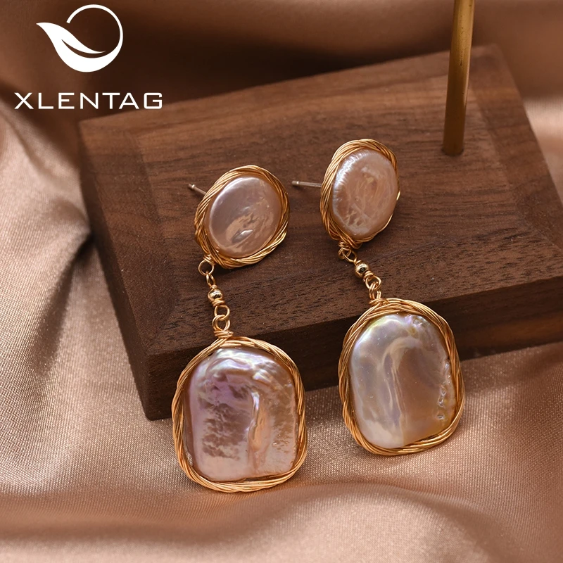 Xlentag натуральные геометрические серьги-подвески с искусственным жемчугом для