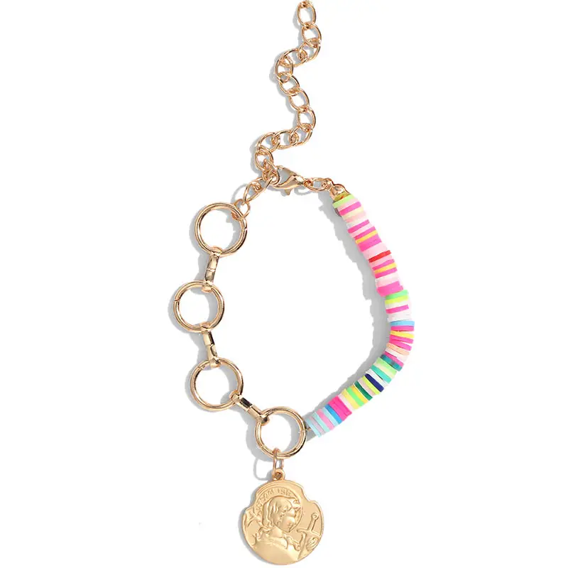 Flatfoosie Charms Multilayers Pearl Coin Chain Bracelet Bangles For Women Fashion Gold Color Portrait Bracelets Femme Jewelry - Metal Color: cc01GD