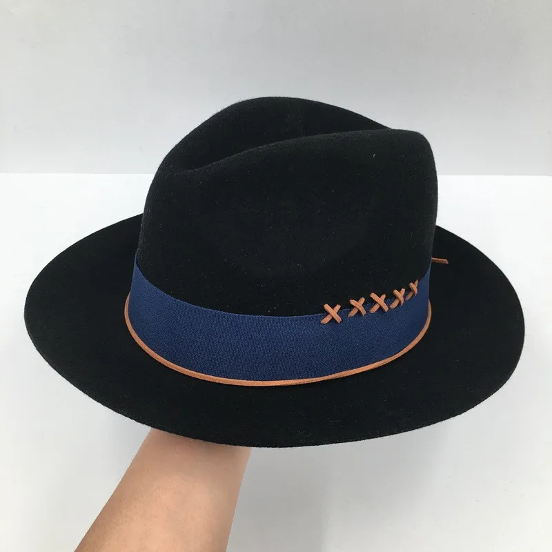

202109-nao-embroidery autumn winter classic wool Retro Rope decoration lady fedoras cap men women leisure panama jazz hat