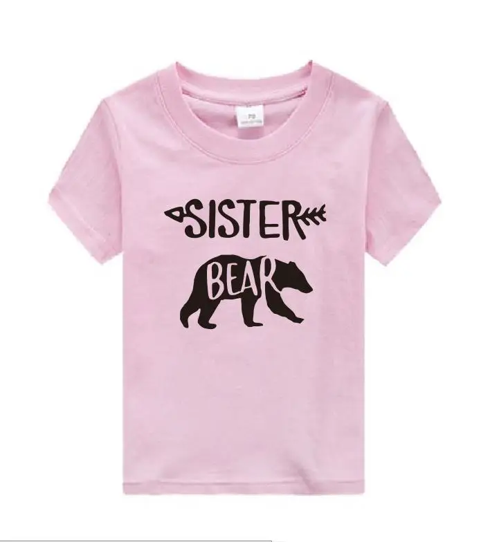 pink KIDS SISTER Одинаковые футболки для всей семьи с изображением медведя, мамы, медведя, папы, медведя, футболки, повседневные футболки с короткими рукавами для маленьких девочек, хлопковые футболки, Прямая поставка - Цвет: pink KIDS SISTER
