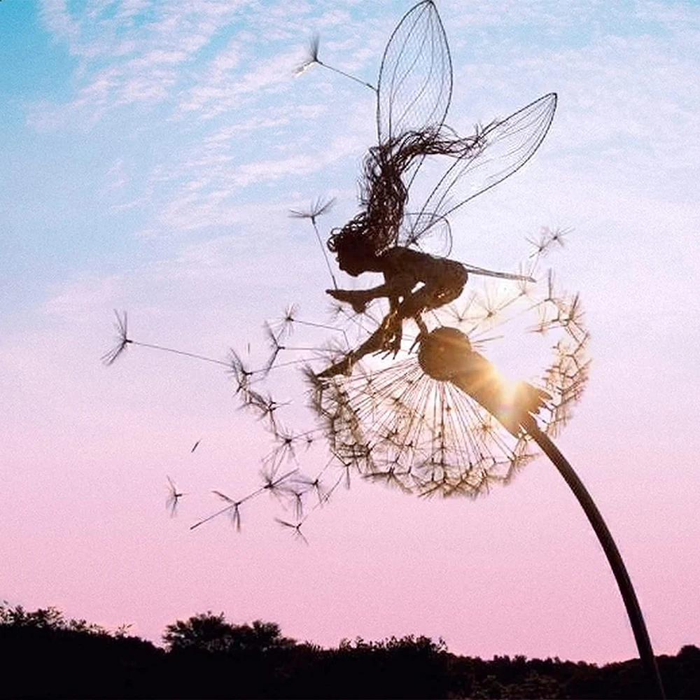 

Garden Decorative Stake Fairies And Dandelions Dance Together Metal Garden Yard Art Decor Lawn Landscape Sculpture Decoration