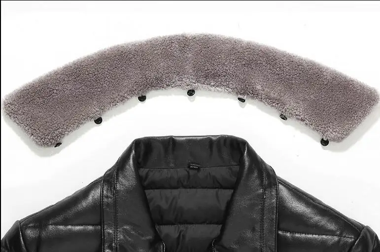 

Winter Genuine Men Sheep skin Men's Lamb Fur Lapel Slim Short Leather Jacket Male White duck Down Coat