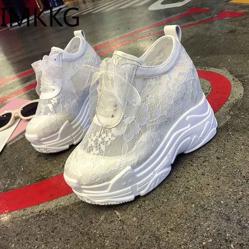 Кроссовки женские сетчатые Уличная обувь на платформе высокий каблук дышащие