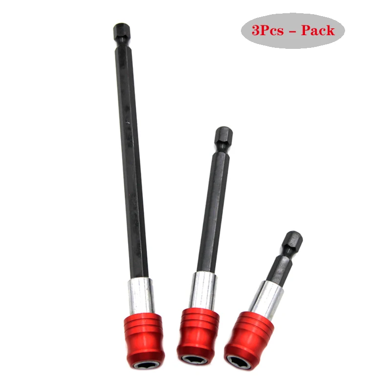 

3pcs 1/4" Quick Release Red Screwdriver Drill Bit Holder60-150mm Magnetic Hex Shank Extension Rod Socket For Screw Tools Set AA